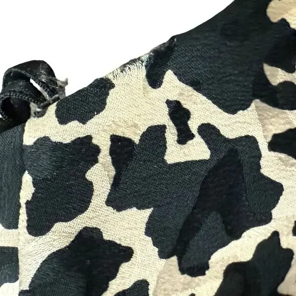 Vintage 80s Pink Black Leopard Ruched Peplum Sleeveless Silk Mini Dress size 4 - Picture 10 of 13